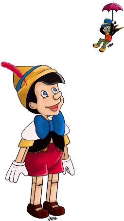 Pinocchio Looking At Jiminy - Pinocchio And Jiminy Cricket Png (367x550), Png Download