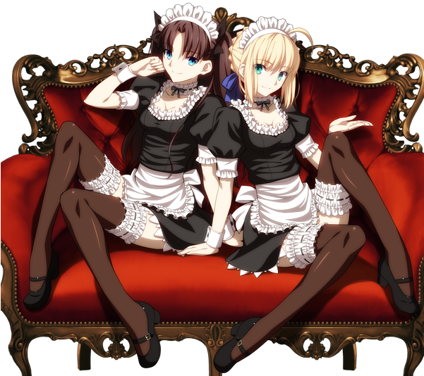 Rin And Saber Maids - Rin Tohsaka Maid Ver (600x581), Png Download