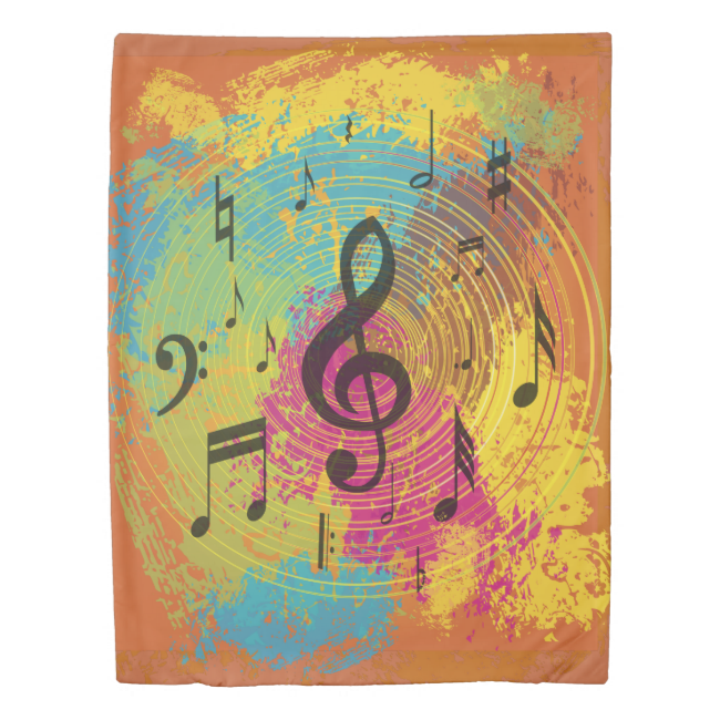 Bright Music Notes On Explosion Of Color Duvet Cover - Music Notes Treble Clef Cabochon Pendant Necklace Bronze (650x650), Png Download