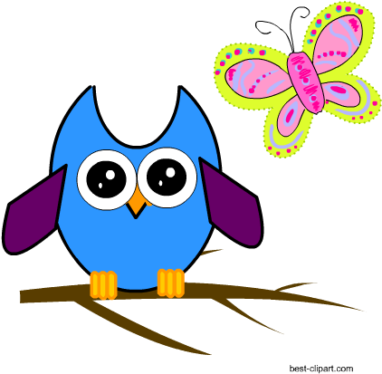Cute Owl And A Butterfly Free Clip Art Png Image - Clip Art (450x450), Png Download
