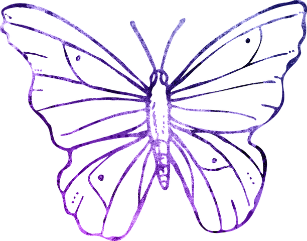 Butterfly Purple Outline Clipart Cute - Transparent Background Butterfly Flower Line Art (612x480), Png Download