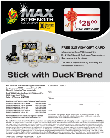 Free $25 Visa Gift Card - Duck Max Strength Packaging Tape - Clear, 6 Pk, 1.88 (386x500), Png Download