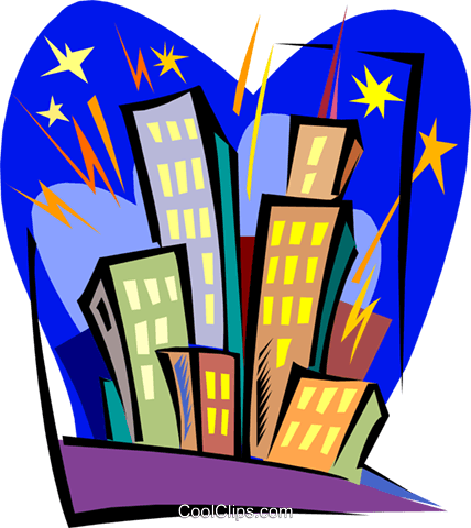 Buildings In Fireworks Royalty Free Vector Clip Art - Clipart Gratte Ciel (428x480), Png Download