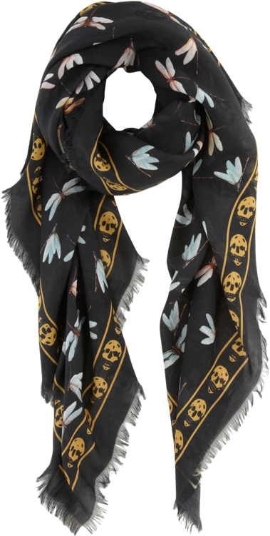 Alexander Mcqueen Dragonfly Scarf With Skull Border - Alexander Mcqueen Dragonfly Scarf (450x750), Png Download