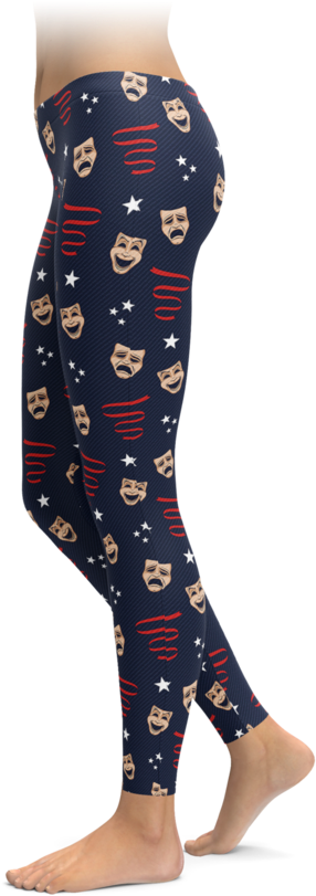 Comedy & Tragedy Mask Leggings - Legging Christmas Bell & Snowflake Printed Legging (740x896), Png Download