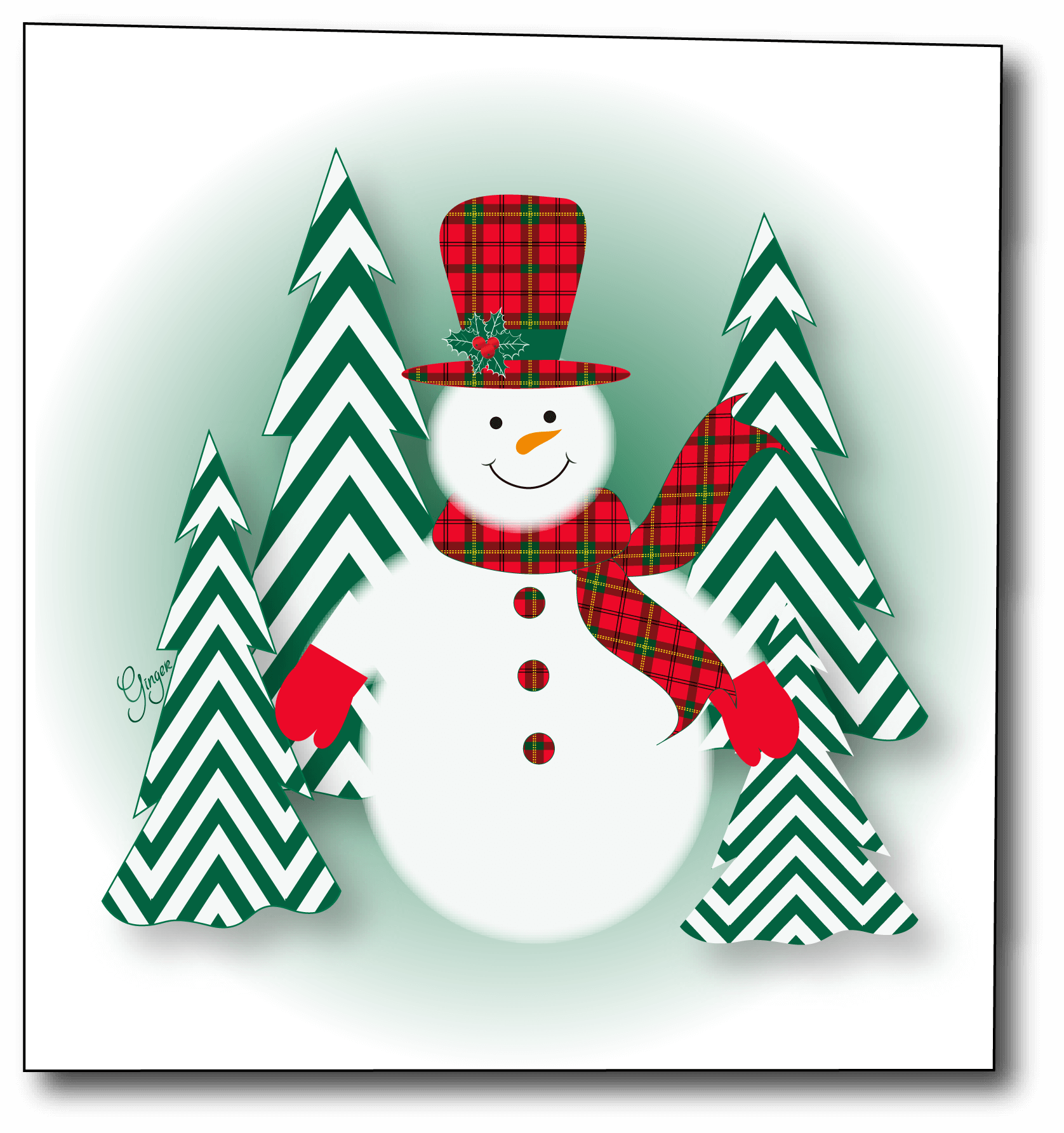 Snowman Red Plaid Top Hat Scarf Chevron Trees Christmas - Curtain (1676x1785), Png Download