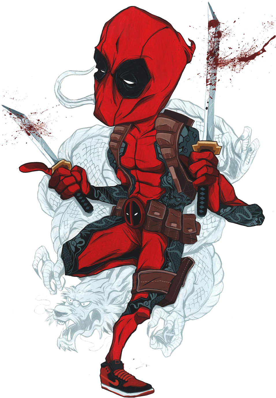 Large Size Of Deadpool Anime Drawing Scene Cartoon - Spider-man (1084x1533), Png Download