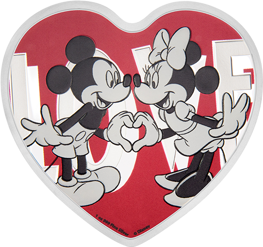 Pure Silver Heart-shaped Coin - 2018 Disney - With Love 1oz Silver Coin (570x570), Png Download