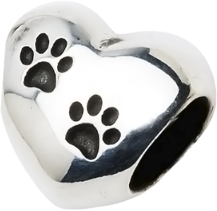 A Beautiful Sterling Silver Heart Charm With Two Paw - Bracelet (1200x1200), Png Download