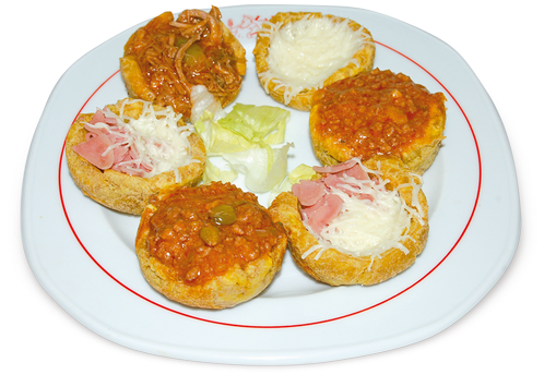 Tostones Rellenos - Potato Bread (500x364), Png Download