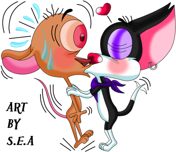 Ren And Stimpy-chihuahua Kiss By Skunkynoid - The Ren & Stimpy Show (589x507), Png Download
