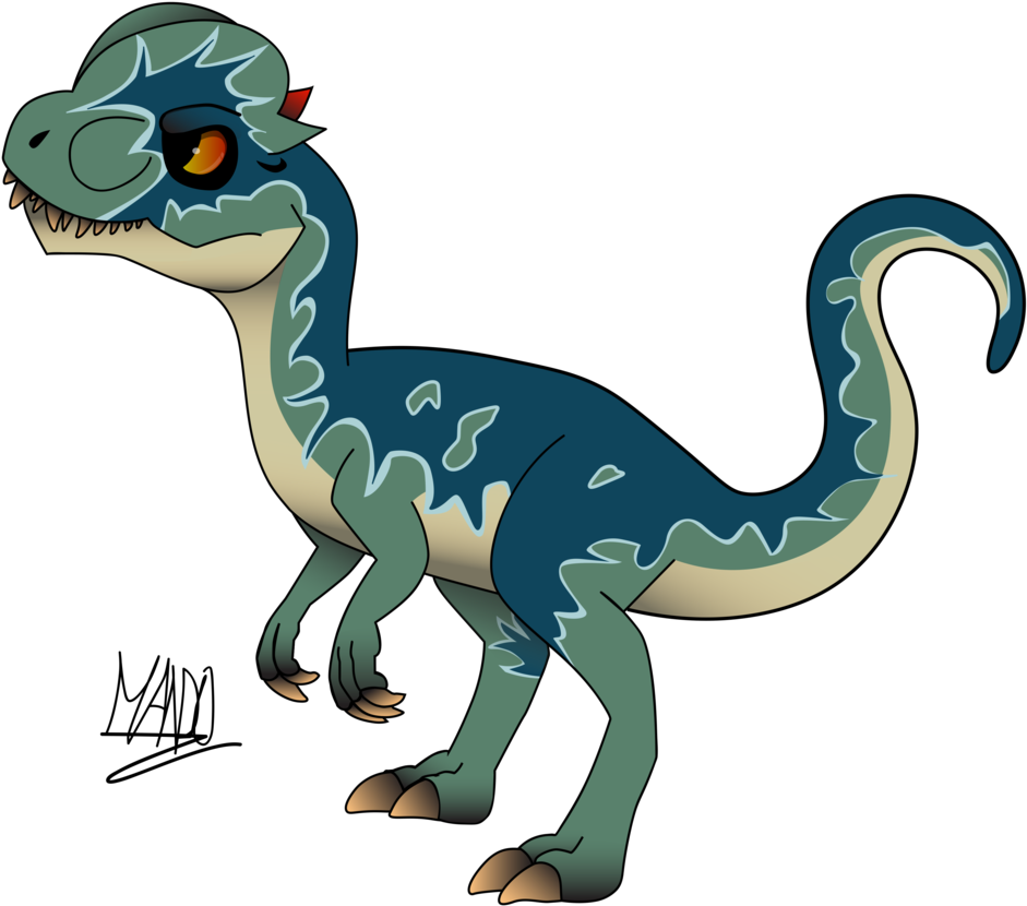Dilophosaurus By Rainbowarmas On Deviantart - Cartoon Dilophosaurus (948x843), Png Download