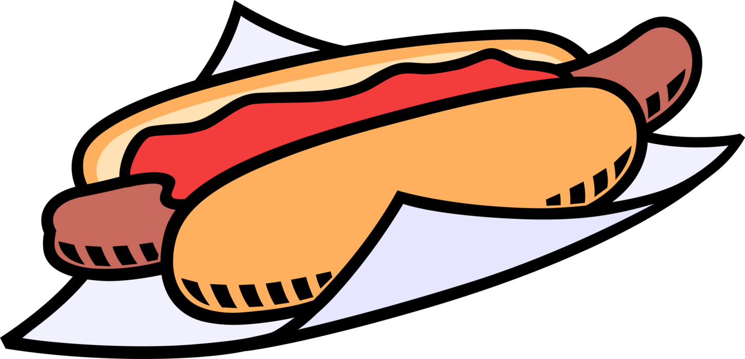Vector Illustration Of Cooked Hot Dog Or Hotdog Frankfurter - Free Clipart Sausage Sizzle (1451x700), Png Download