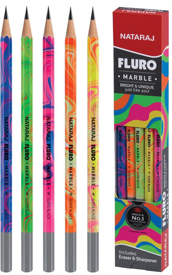 Nataraj Fluro Marble Pencil Pack - Nataraj Fluro (650x921), Png Download