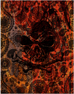 Angry Skull Emerging From Grunge Paisley And Fire - Postcard (674x518), Png Download