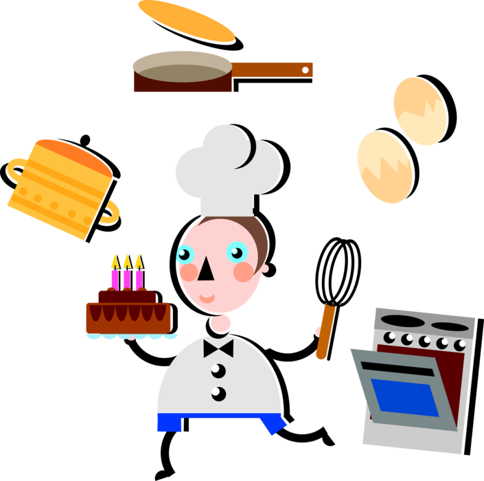 Vector Illustration Of Pastry Chef Bakes Birthday Cake (705x700), Png Download
