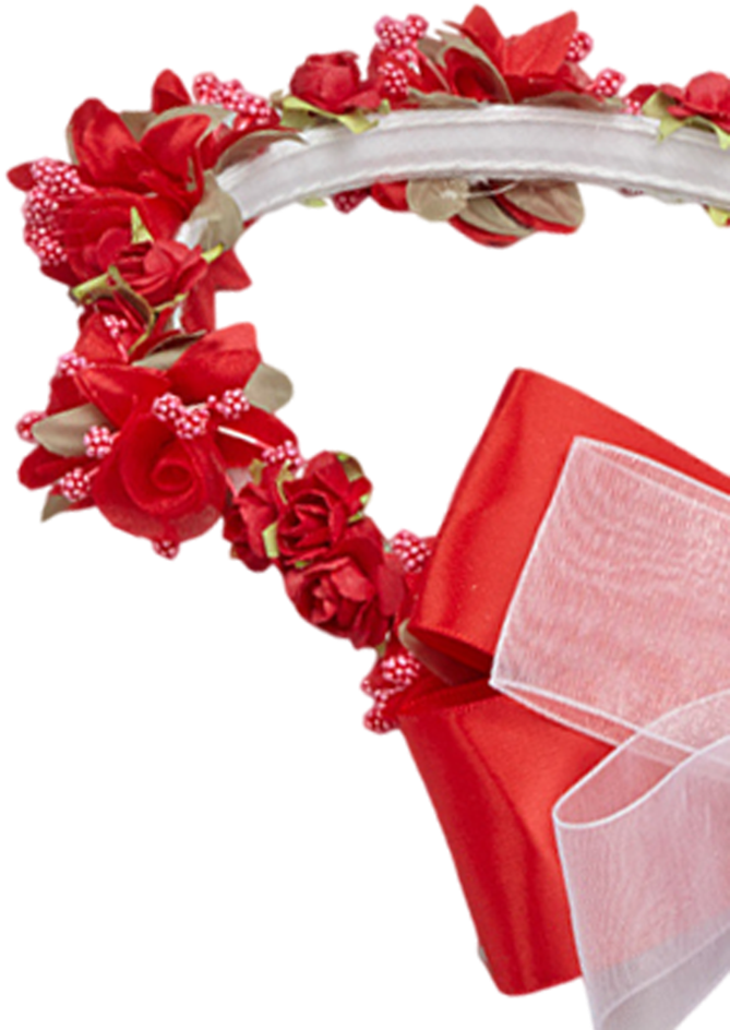 Red Silk Floral Crown Wreath W Satin Back Bows Girls - Wreath (349x480), Png Download