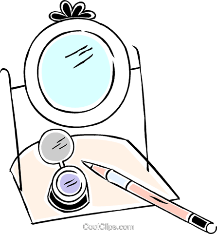 Makeup Mirror With Brush And Makeup Royalty Free Vector (446x480), Png Download