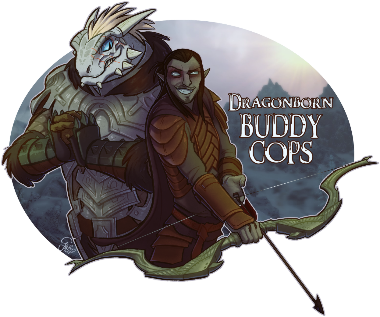 Clipart Freeuse Download Tumblr Skyrim Eso Images - Dragonborn Buddy Cops (1280x1066), Png Download