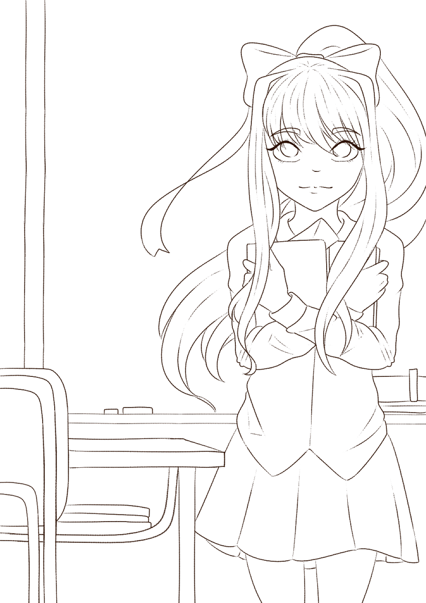 Un Pequeño Lineart De Dokidoki Literature Club, Es - Line Art (849x1200), Png Download
