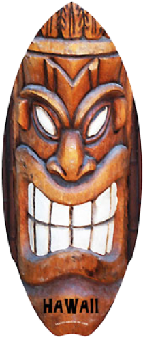 Tiki Grin Mini Surfboard - Hawaiian Wood Mini Surfboard Tiki Smile 20 Inch By (500x500), Png Download