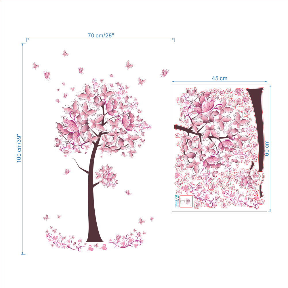 Fancy Wall Decoration 3d Sticker Pink Tree Butterfly - Flower And Girl Wall Stickers (1001x1001), Png Download