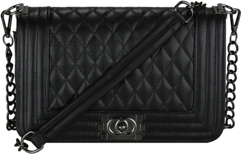 Black Leather Crossbody Bag With Quilted Texture And - Handbag (945x691), Png Download