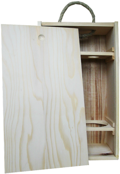 Wooden Box For Two 750ml Bottles With Sliding Cover - Plywood (600x600), Png Download