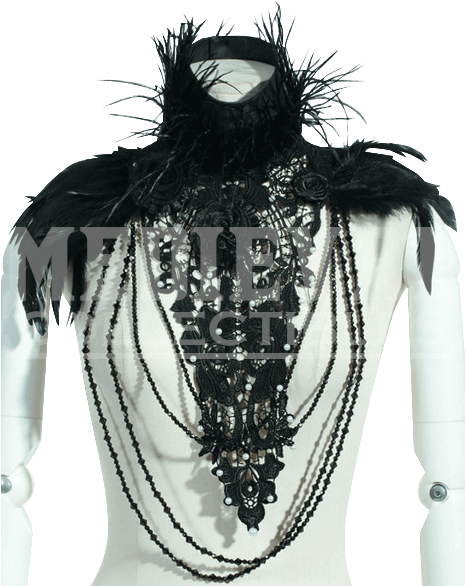 Gothic Feathered Black Rose Neck Drape - Red Queen's Black Legion. Necklace With High Neck Feathers, (585x585), Png Download