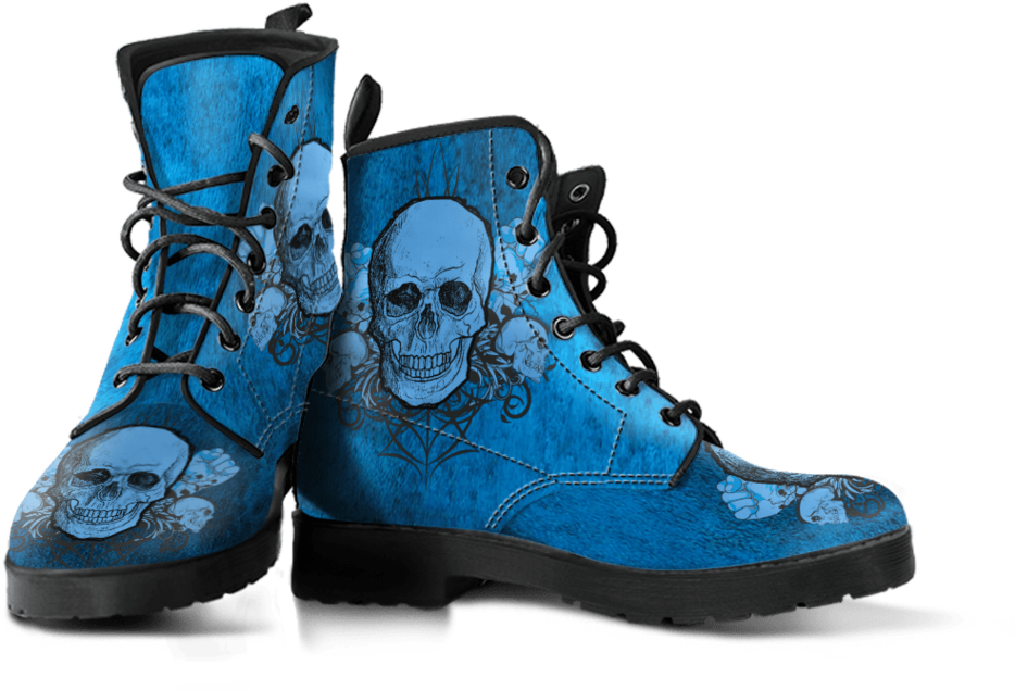 Skull Obsession Blue Punk Leather Boots - Hippie Van (1024x891), Png Download