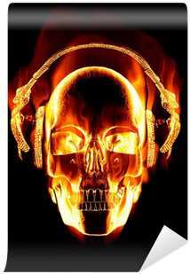 Great Image Of Flaming Skull Wearing Headphones Wall - Skull With Headphones (400x400), Png Download