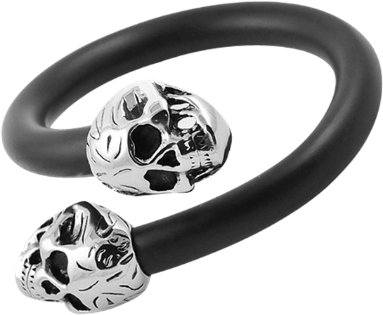 Flaming Skull Cable Bangle - Black Flexible Cable Biker Bangle Bracelet With Stainless (555x555), Png Download