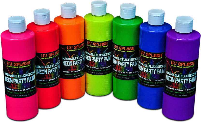 Paint Neon Paint Rainbow Mine 10mg - 12-pack Uv Splash Washable Fluorescent Neon Party Paint (875x1000), Png Download