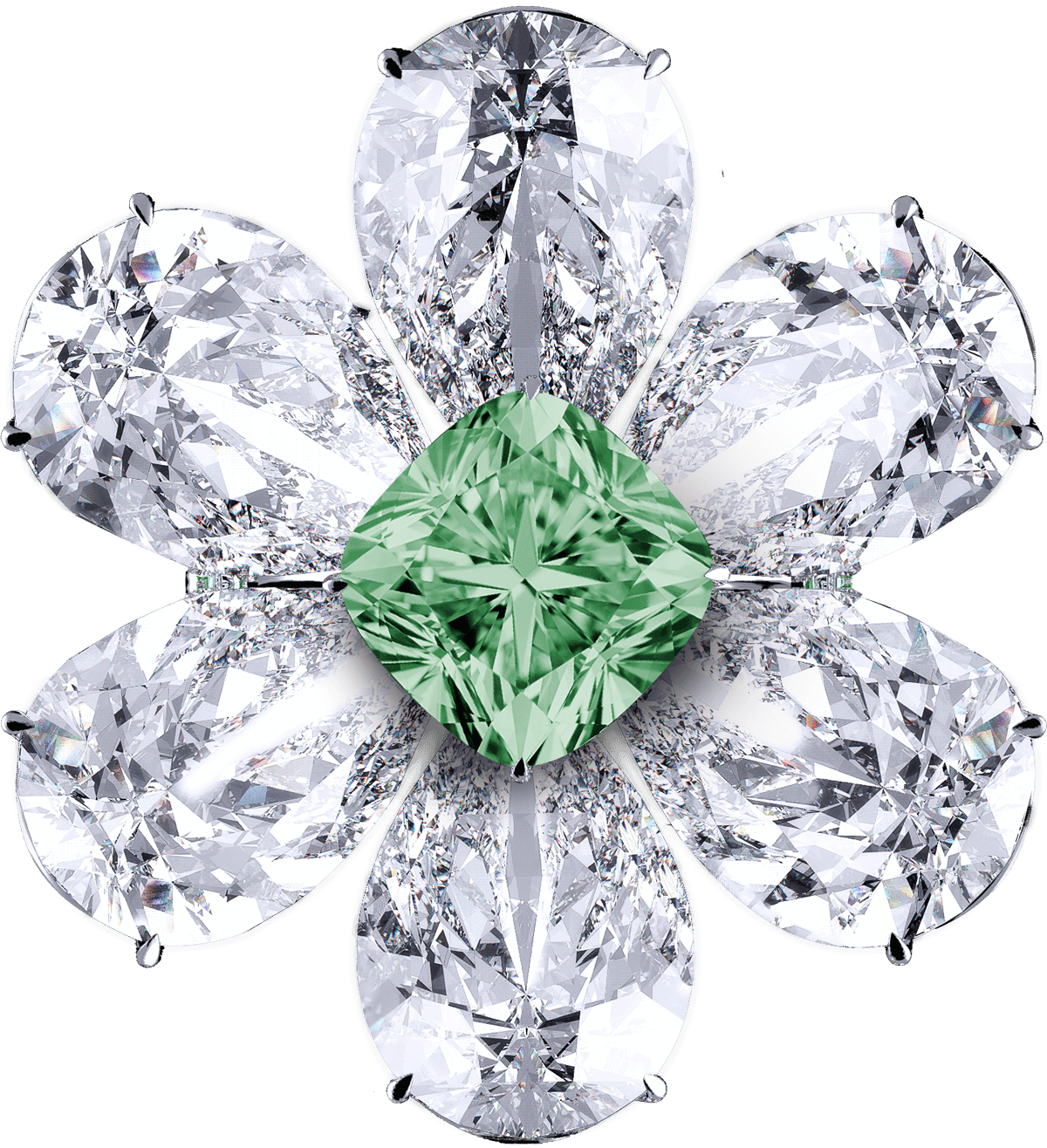 Green Diamond Ring - Nana Cushion Cut 14k Gold Post & Sterling Silver (1200x1316), Png Download