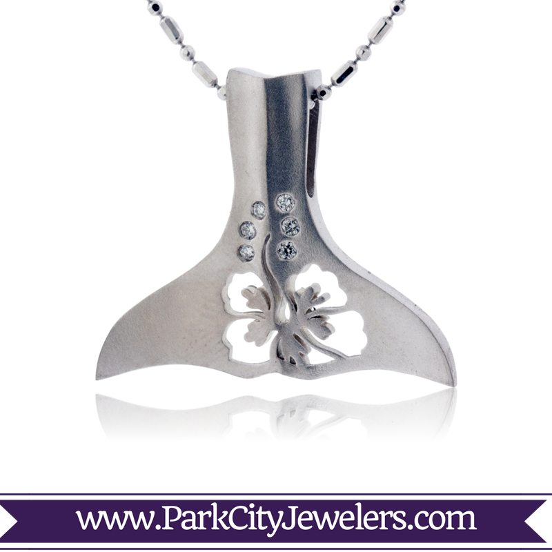 Hibiscus Whale Tail Necklace - Green Amethyst & Diamond Ring (800x800), Png Download