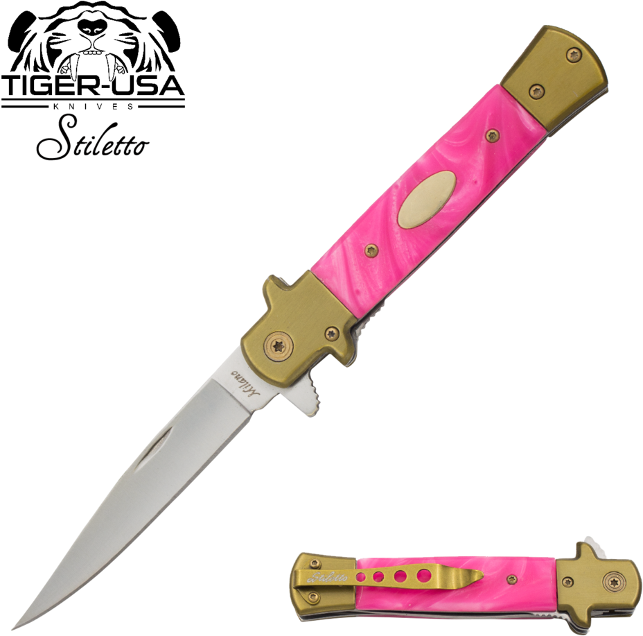 9" Tiger Pink Swirl Italian Milano Stiletto Tactical - Stiletto Style Knife (1024x1024), Png Download