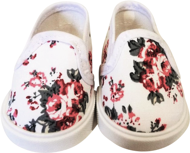 Quality White Canvas Floral Slip-on Sneakers Shoes (666x888), Png Download