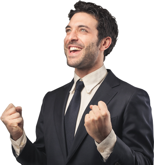 Excited Businessman With Clenched Fists - Virtual Reality (650x690), Png Download