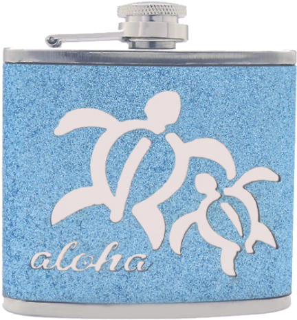 Honu Blue Glitter Flask 5 Fl Oz (500x500), Png Download