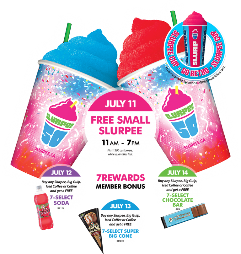 Free Slurpees Today At 7-eleven - 711 Slurpee Cup Sizes Ml (768x809), Png Download