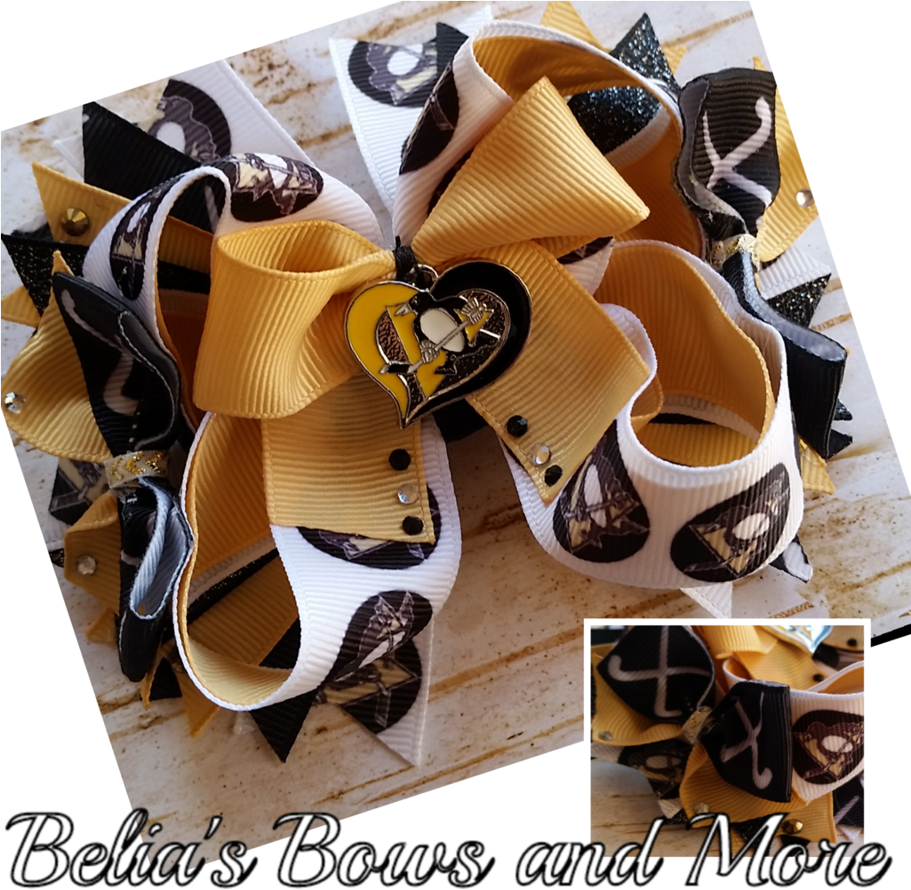 Pittsburgh Penguins Hair Bow Accent With Rhinestones - Basic Pump (1024x1024), Png Download