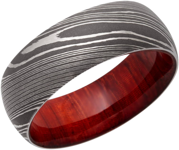 Lashbrook Designs Hwsleeved8d Padauk Acid - Damascus Steel 8mm Domed Band With Padauk Hardwood (800x800), Png Download