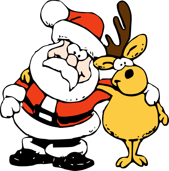 Reindeer Clipart Free Christmas Graphics - Cartoon Santa And Reindeer (588x595), Png Download