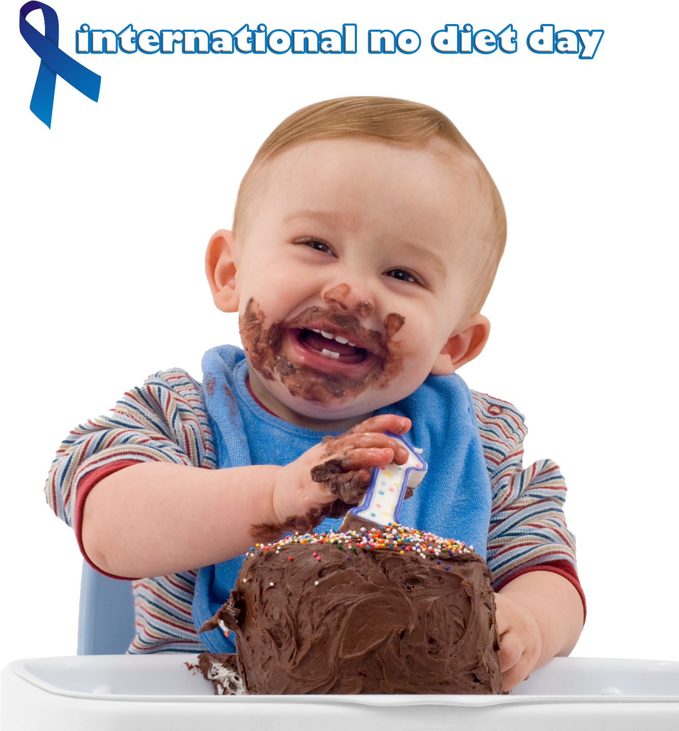 2c/38/international No Diet Day - Happy Baby Eating Cake (1327x1447), Png Download