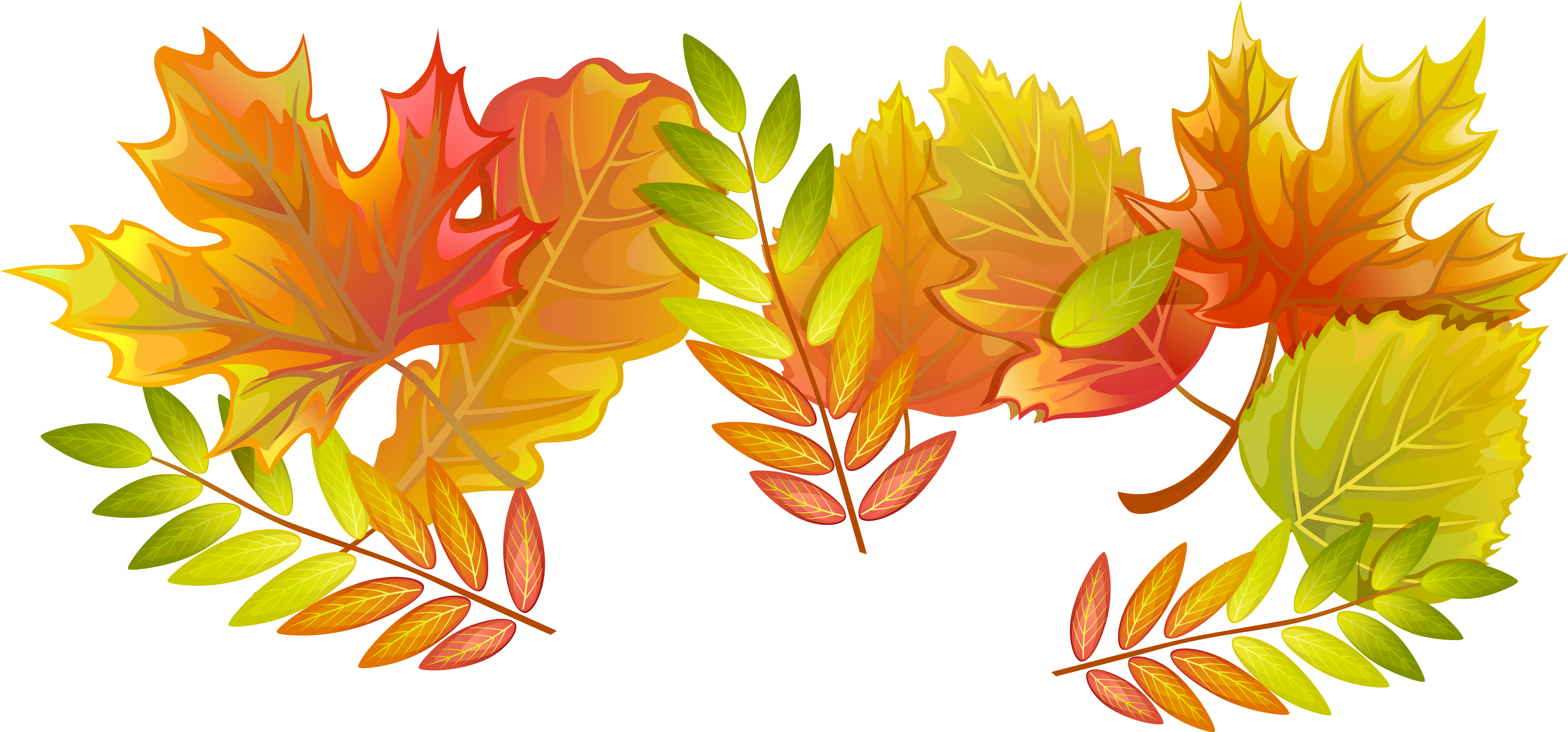 Fall Leaves Png Decorative Clipart Image - Transparent Fall Leaves (6159x2960), Png Download