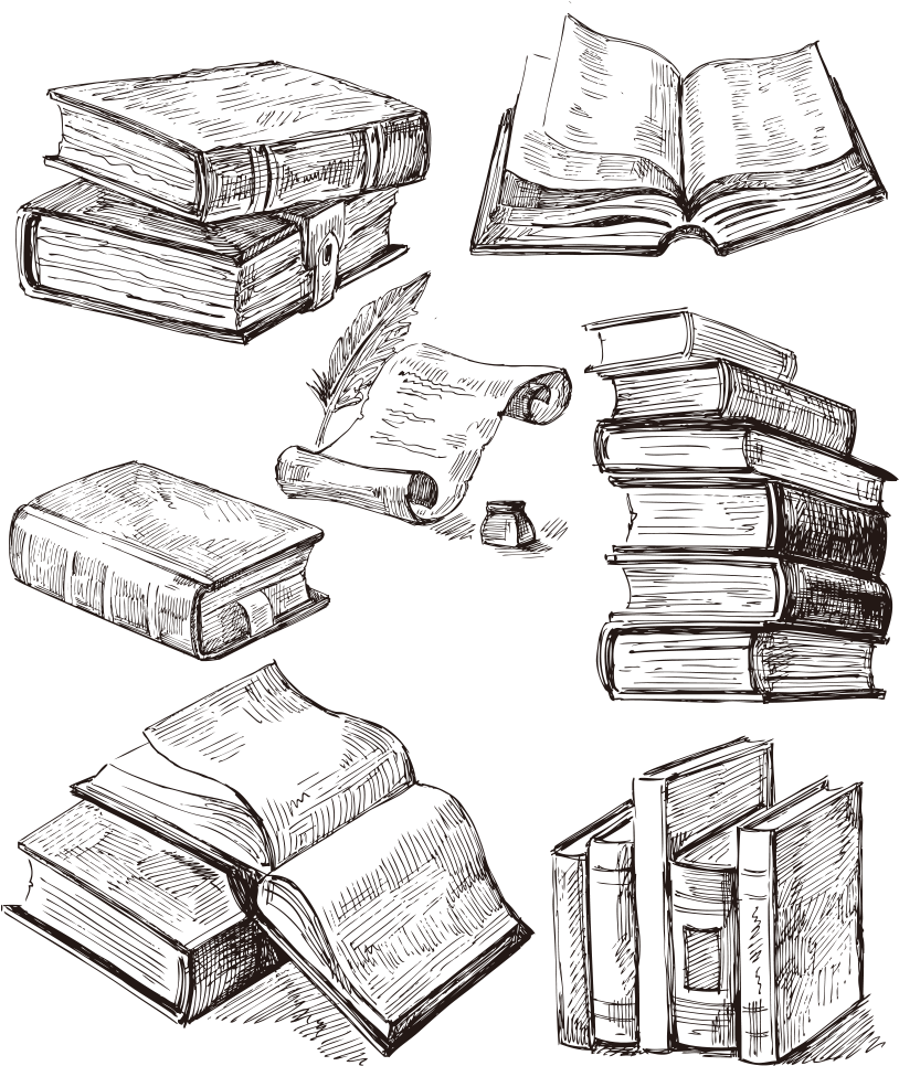 Book Drawing Tattoo Idea - Pen Drawing Stack Of Books (1000x1000), Png Download