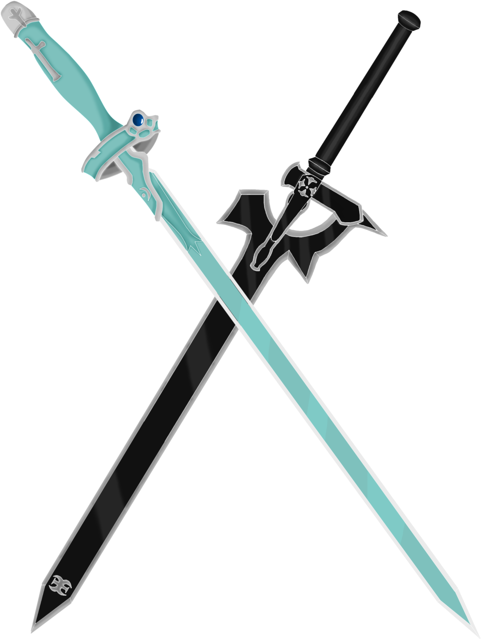Drawn Sword Elucidator - Asuna And Kirito Swords (1024x1311), Png Download