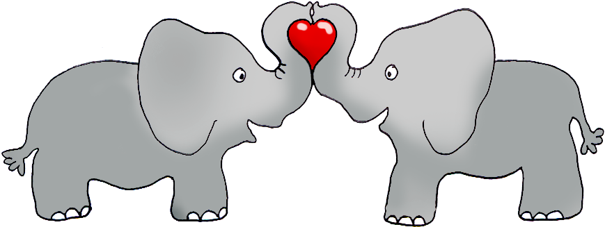 Elephants Holding A Red Heart - Elephant Valentines Clip Art (892x366), Png Download