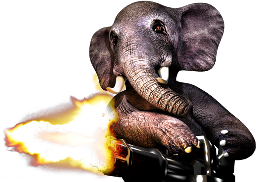 Elephant - Elephant With A Minigun (600x383), Png Download