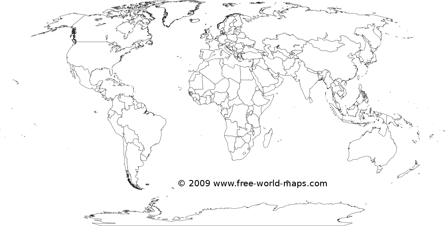 Printable White-transparent Political Blank World Map - Black And White Blank World Map (1600x810), Png Download